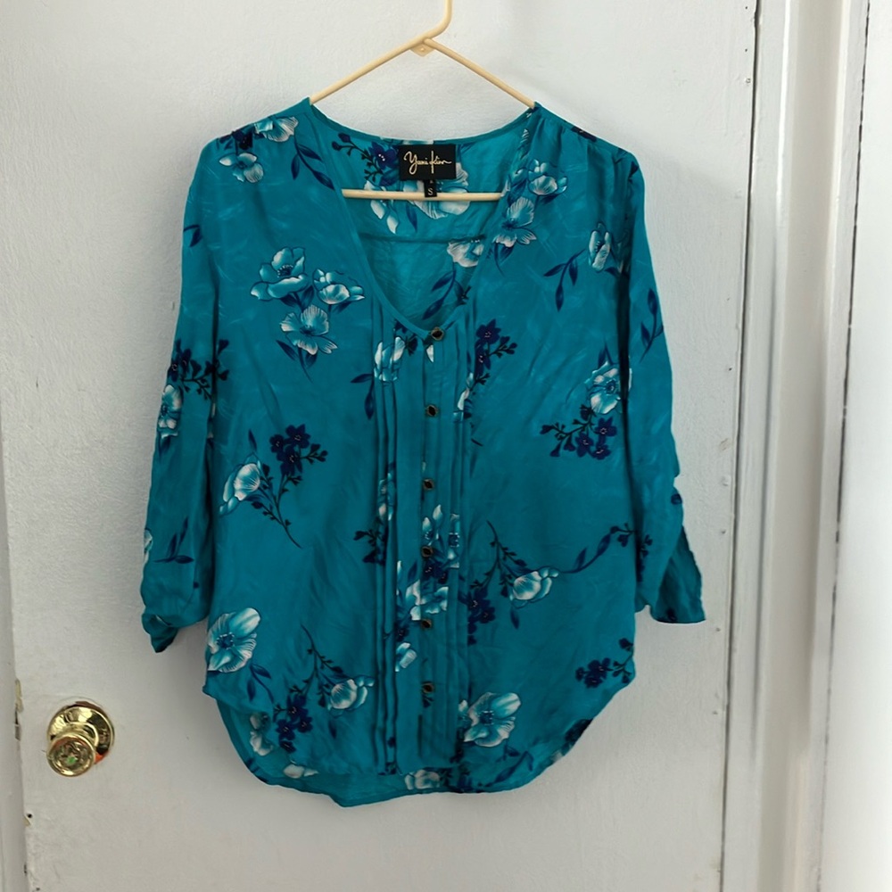 Silk Blue Floral Women's Top